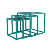 Trio Mesa Lateral Industrial Isabella De Vidro Base Ferro Azul Turquesa - Preto - 3
