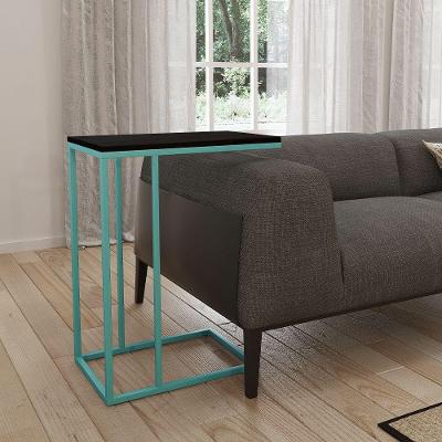 Mesa Lateral Industrial Elena Tampo Preto Base Ferro Azul Turquesa - Preto