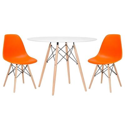 Mesa Redonda Eames 100cm Branco + 2 Cadeiras Laranja