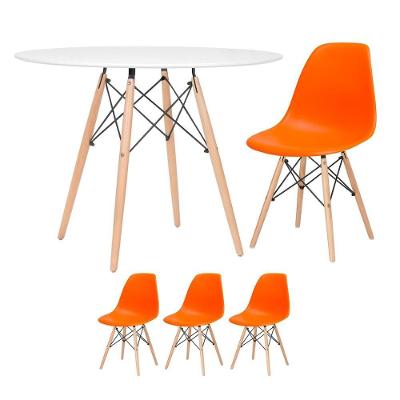 Mesa Redonda Eames 100cm Branco + 3 Cadeiras Laranja