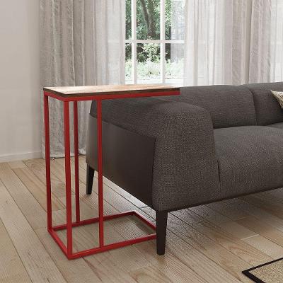 Mesa Lateral Industrial Elena Tampo Amendoa Base Ferro Vermelho - Preto