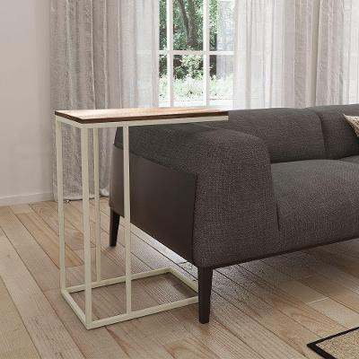 Mesa Lateral Industrial Elena Tampo Amendoa Base Ferro Off White - Preto
