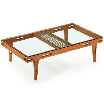 Mesa De Centro Los Ozki 120 Cm Madeira Eucalipto Cedro Corda Redonda Rami E Tampo De Vidro