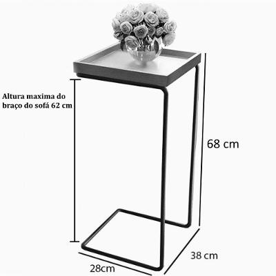 Mesa Apoio Lateral Espelhada Para Sofá Pé Preto LarFlex Cor:castanho