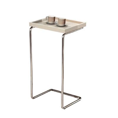 Mesa Apoio Lateral Para Sofá Pé Cromado LarFlex Cor:off White