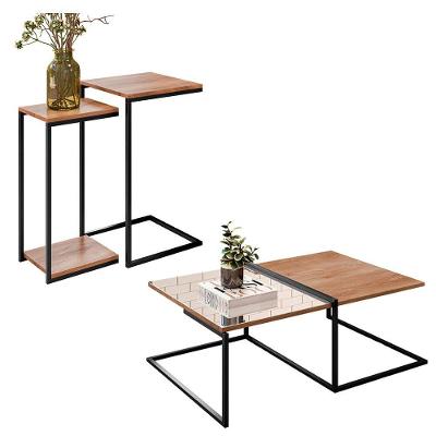 Kit Mesa De Centro E Mesa Auxiliar Industrial Demolição