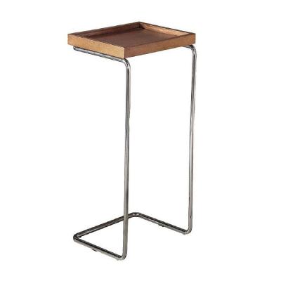 Mesa Apoio Lateral Para Sofá Pé Cromado LarFlex Cor:castanho