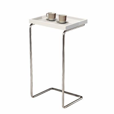 Mesa Apoio Lateral Para Sofá Pé Cromado LarFlex Cor:branco