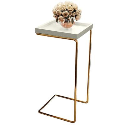 Mesa Apoio Lateral Para Sofá Pé Dourado LarFlex Cor:off White