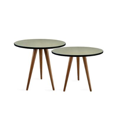 Conjunto Mesa Lateral De Canto Tripé Espelhada Preto