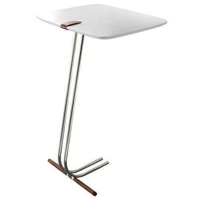 Mesa de Apoio Para Sofá Bandeja Branca Base Cromada