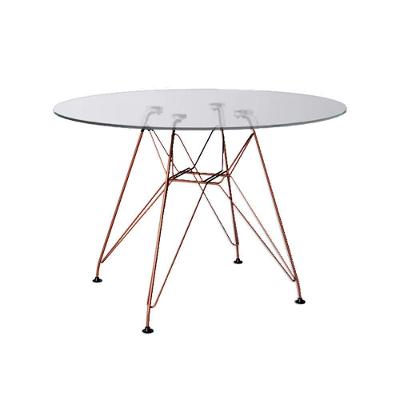Mesa Eiffel Redonda 90Cm Tampo De Vidro Com Base De Ferro Cobre - Cor: Branca