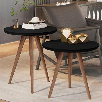 Conjunto 2 Mesas De Canto Sala Mdf Pés Palito Preto Fosco