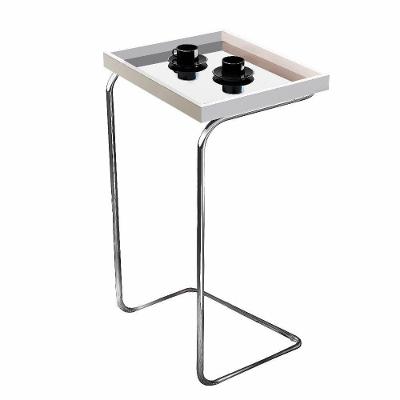 Mesa Apoio Lateral Espelhada Para Sofá Pé Cromado LarFlex Cor:laca Off White