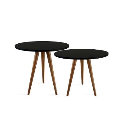 Conjunto Mesa Lateral De Canto Tripé Preto