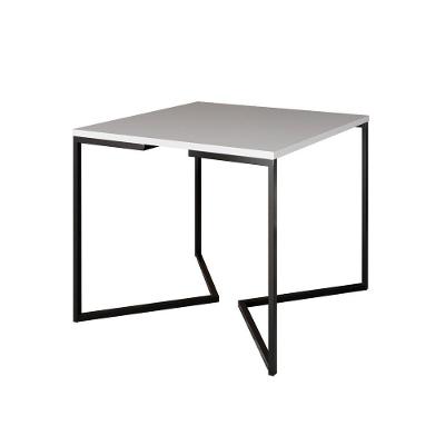 Mesa Jantar Industrial Quadrada Branca 90Cm Base V Ferro Preto