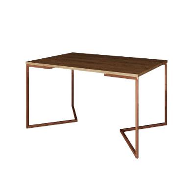 Mesa Jantar Industrial Retangular 137X90Cm Amêndoa Base Cobre V