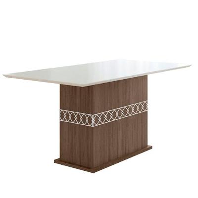 Mesa Para Sala De Jantar 160Cm Retangular Tampo Chanfrado Agata Poliman Amêndoa Com Off White