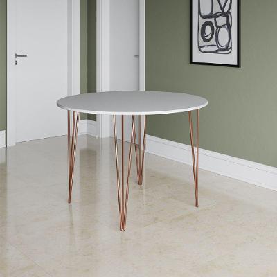 Mesa Jantar Redonda Branca Hairpin 110Cm Elen Base Cobre - Preto