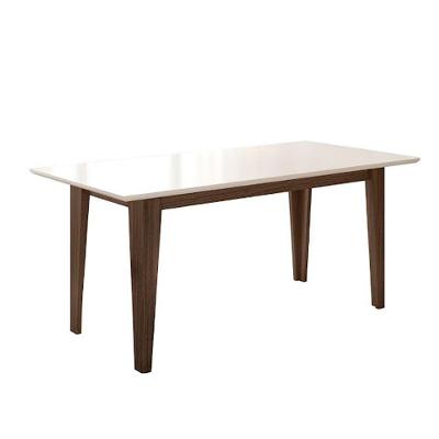 Mesa Para Sala De Jantar 160Cm Retangular Tampo Chanfrado Liz Poliman Amêndoa Com Off White