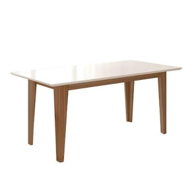 Mesa Para Sala De Jantar 160Cm Retangular Tampo Chanfrado Liz Poliman Carvalho Com Off White
