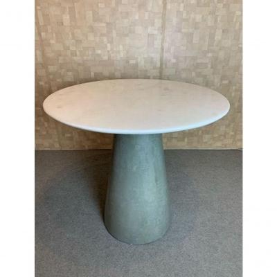 Mesa De Jantar Cone Cimento Queimado 80cm Tampo Mármore Branco Extra