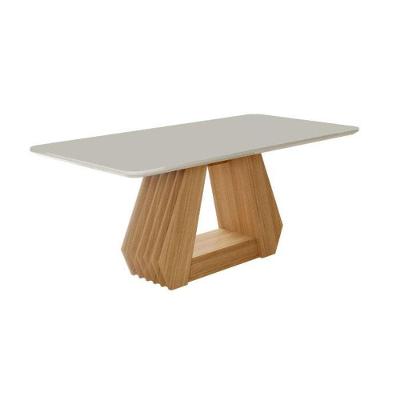 Mesa Retangular Para Sala Jantar 180X90 Tampo Vidro/Mdf Agata Cimol Nature/Off White