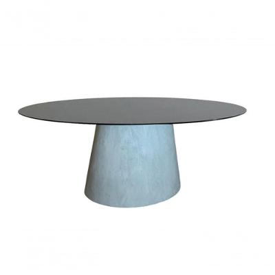 Mesa De Jantar Cone Cimento Queimado Oval 244x137 Cm Tampo Laqueado Cor Preto