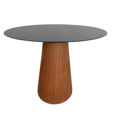 Mesa De Jantar Cone 100 Cm Base Madeira Natural Mogno E Tampo Laqueado Cor Preto