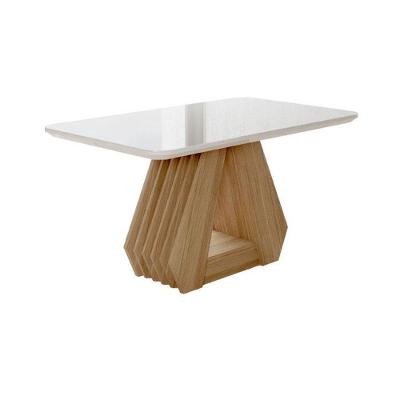 Mesa Retangular Para Sala Jantar 130X80 Tampo Vidro/Mdf Agata Cimol Nature/Off White