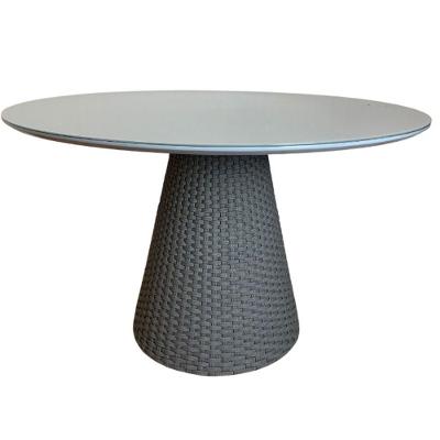 Mesa De Jantar Cone Redonda 110cm Tampo Laqueado Cinza + Vidro Base Corda Náutica Cinza Cor Cinza