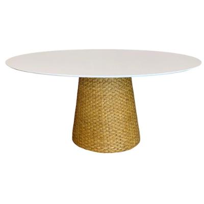 Mesa De Jantar Cone Oval 180x100 Cm Tampo Laca Branca Base Fibra Natural Cor Mocassim