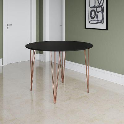 Mesa Jantar Redonda Preta Hairpin 90Cm Elen Base Cobre - Preto