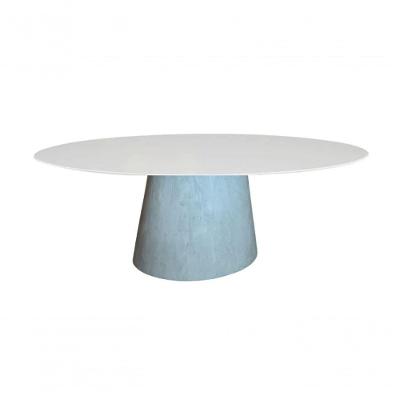 Mesa De Jantar Cone Cimento Queimado Oval 235x122 Cm Tampo Laqueado Cor Branco