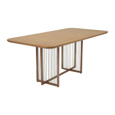 Mesa Cruzados 180x90 Cm Metal Cobre - Corda Areia - Madeira Maciça Amêndoa