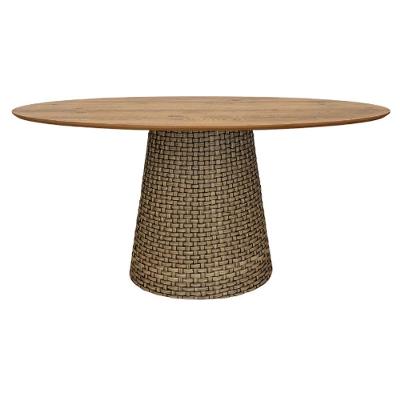 Mesa De Jantar Cone Oval 120x80 Cm Tampo Antíqua Base Fibra Sintética Cor Marrom