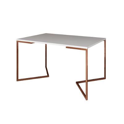 Mesa Jantar Industrial Retangular 137X90Cm Branca Base Cobre V Cor: Branco