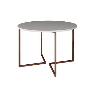 Mesa Jantar Industrial Branca Base Cobre V Tampo 110Cm Redondo Cor: Branco