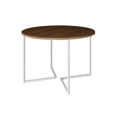 Mesa Jantar Industrial Redonda Amêndoa 110Cm Base V Ferro Branco Cor: Amendoa