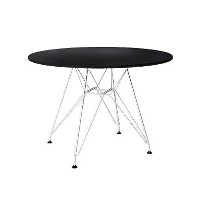Mesa Eiffel Redonda 110Cm Tampo De Madeira Preto Com Base De Ferro Branco