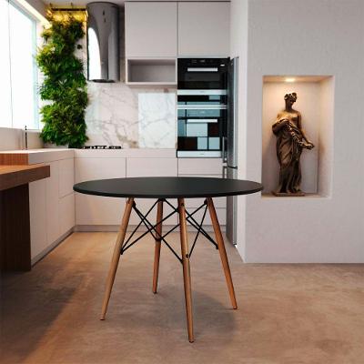 Mesa Redonda De Jantar 90Cm Preta Base Madeira Maciça Preto