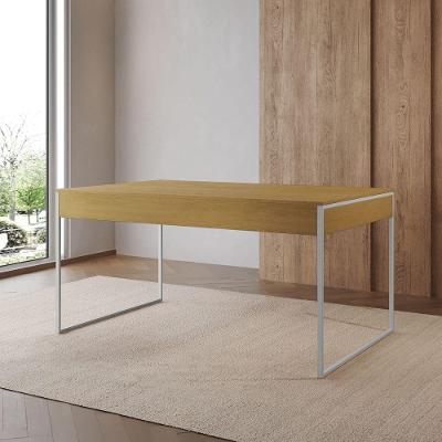 Mesa Jantar Industrial Retangular Canela 137X90Cm Base Ferro Branco Cor: Canela