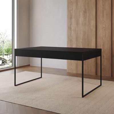 Mesa Jantar Industrial Retangular Preta 137X90Cm Base Ferro Preto Cor: Preto