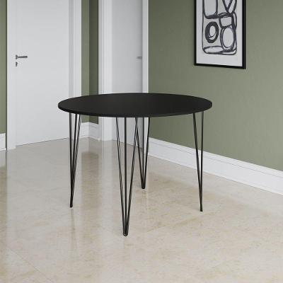 Mesa Jantar Redonda Preta Base Ferro Preto Preto