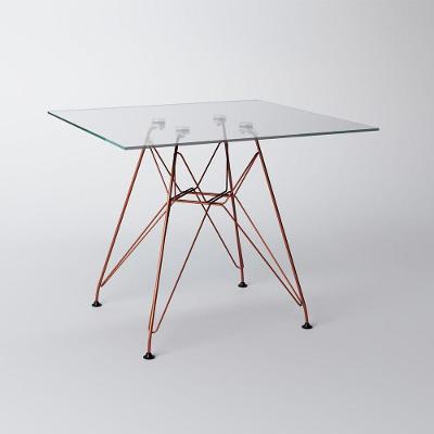 Mesa Eiffel Quadrada 90Cm Tampo De Vidro Com Base De Ferro Cobre Cor: Marrom