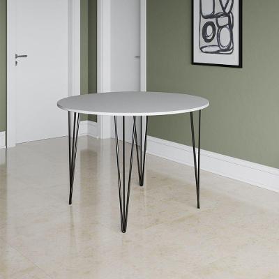Mesa Jantar Redonda Branca Base Ferro Preto Branco