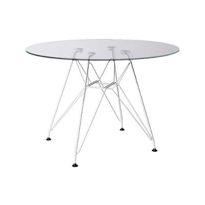 Mesa Ferro Branco Tampo Redondo Vidro 90Cm