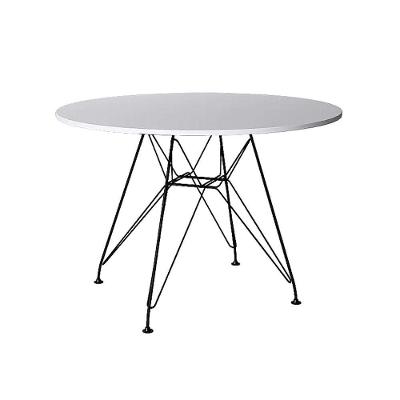 Mesa Eiffel Redonda 110Cm Tampo De Madeira Branco Com Base De Ferro Preto - Cor: Branco