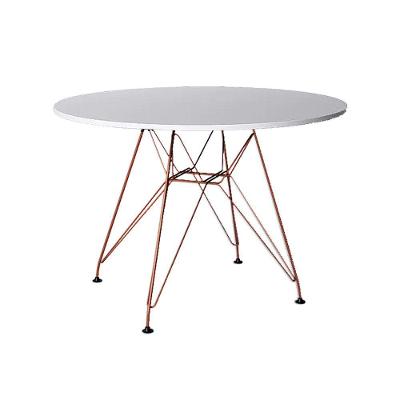 Mesa Eiffel Redonda 110Cm Tampo De Madeira Branco Com Base De Ferro Cobre - Cor: Marrom