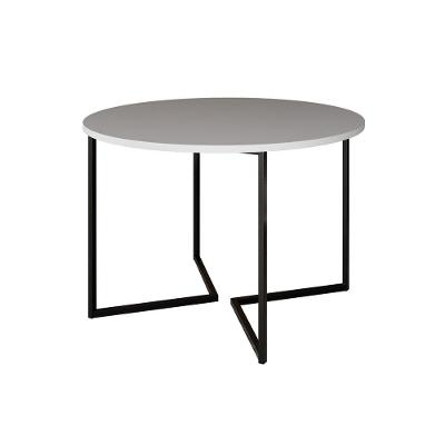 Mesa Jantar Industrial Redonda Branca Base V Ferro Preto Tampo 110Cm Cor: Branco
